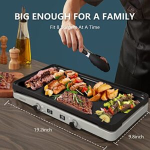 GREECHO Portable Induction Cooktop, 2 Burner Electric Cooktop with Removable Griddle Pan, 5 Gear Heating and Independent Control Electric Cooktop, 1400W Electric Burner with 0-99 Timer, Coconut White