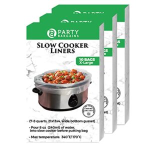 Party Bargains 30 Bags Slow Cooker Liners - Fits 7 - 8 Quarts, 21 x 4 x 13 Inches, 4" Wide Gusset, X-Large Crock Pot Liners, Multi Use Cooking Bags, Sous Vide