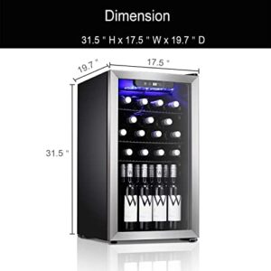 Antarctic Star 26 Bottle Wine Cooler/Cabinet Beverage Refigerator Mini Fridge Small Wine Cellar Soda Beer Counter Top Bar Quiet Operation Compressor Freestanding Clear Glass Door for Office/Dorm