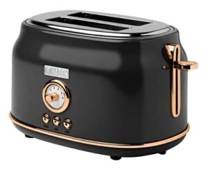 haden 75082 dorset stainless steel toaster – 2-slice wide slot toaster with button settings and removable crumb tray – black/copper