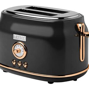 Haden 75082 Dorset Stainless Steel Toaster - 2-Slice Wide Slot Toaster with Button Settings and Removable Crumb Tray - Black/Copper