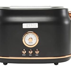 Haden 75082 Dorset Stainless Steel Toaster - 2-Slice Wide Slot Toaster with Button Settings and Removable Crumb Tray - Black/Copper