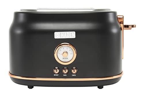 Haden 75082 Dorset Stainless Steel Toaster - 2-Slice Wide Slot Toaster with Button Settings and Removable Crumb Tray - Black/Copper