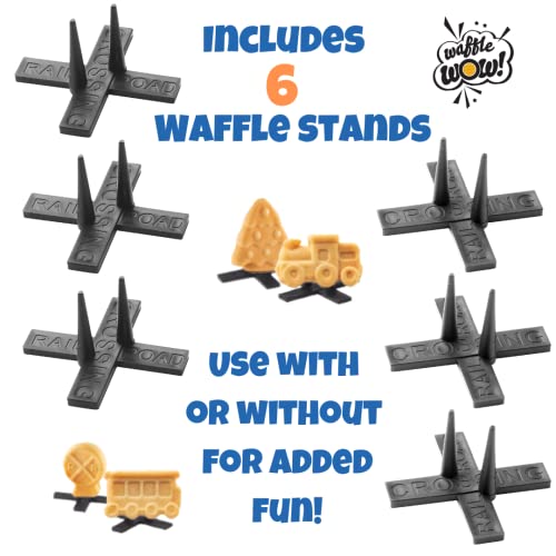 Train Set Waffle Maker - Build Waffle or Pancake Shaped Tracks, Cargo Cars, Signs, Station & More- Fun Family Breakfast for Kids, Electric Nonstick Waffler Iron w/ 4 Removable, Dishwasher Safe Plates