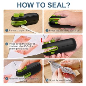 Ankilo Mini Bag Sealer, Handheld Heat Sealer, 2 in 1 Plastic Bag Sealer, Portable Heat Vacuum Sealer, Rechargable Mini Sealing Machine, for Plastic Bags Chip Bags Food Storage, Black