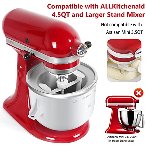 Ice Cream Maker Attachment Compatible with All Kitchenaid 4.5QT Stand Mixer, 2 QT High Capacity Frozen Yogurt, Ice Cream and Sorbet Gelato Maker(Not Compatible with Artisan Mini 3.5Qt Mixer)