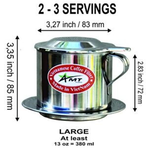 AMT 13 OZ Vietnamese Coffee Maker, 2-3 Servings, Screw Down Phin Coffee Vietnamese Coffee Filter Vietnam Coffee Dripper for making Vietnamese Style at Home Office(9, Handle)