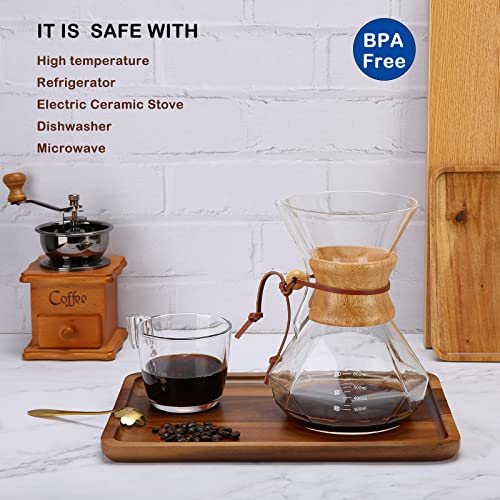 Lalord Pour Over Coffee Maker with Permanent Filter, 27oz Borosilicate Glass Coffee Carafe, Reusable Stainless Steel Filter and Modern Wooden Collar, Coffee Dripper Brewer, Hold 6 Cups