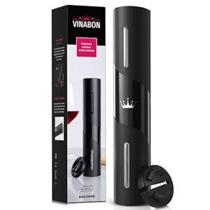 vinabon electric wine opener – new 2023 battery-operated electric wine bottle opener with wine foil cutter – one-click reusable automatic electronic wine opener corkscrew. includes wineguide ebook