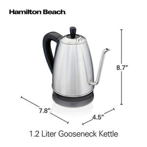 Hamilton Beach Gooseneck Pour Over Electric Tea Kettle, Water Boiler & Heater, 1.2 L, Cordless, Auto-Shutoff & Boil-Dry Protection, Stainless Steel (40899)