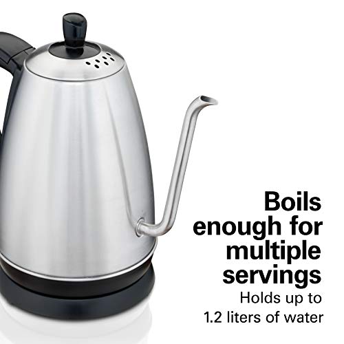 Hamilton Beach Gooseneck Pour Over Electric Tea Kettle, Water Boiler & Heater, 1.2 L, Cordless, Auto-Shutoff & Boil-Dry Protection, Stainless Steel (40899)