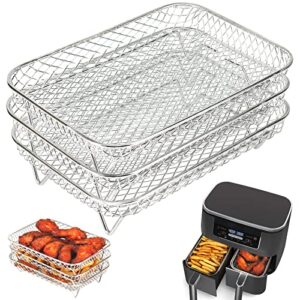 bykitchen air fryer rack for ninja dual air fryer, 3pcs stackable stainless steel dehydrator rack, rectangle air fryer racks compatible with double air fryer, ninja dual air fryer accessories