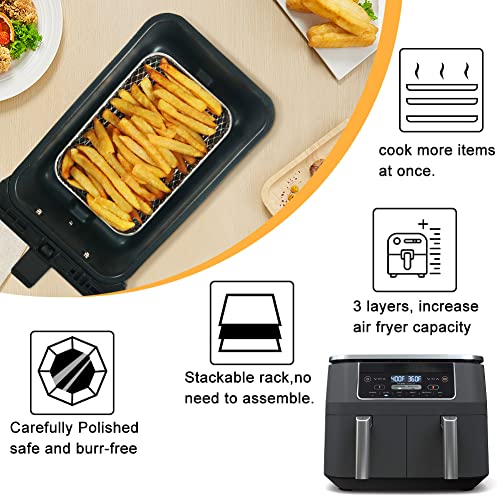 BYKITCHEN Air Fryer Rack for Ninja Dual Air Fryer, 3pcs Stackable Stainless Steel Dehydrator Rack, Rectangle Air Fryer Racks Compatible with Double Air Fryer, Ninja Dual Air Fryer Accessories