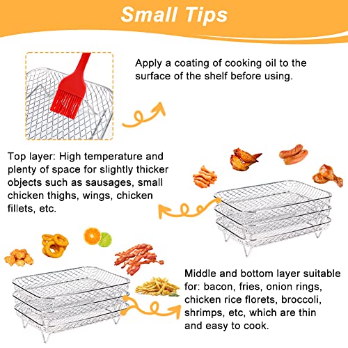 BYKITCHEN Air Fryer Rack for Ninja Dual Air Fryer, 3pcs Stackable Stainless Steel Dehydrator Rack, Rectangle Air Fryer Racks Compatible with Double Air Fryer, Ninja Dual Air Fryer Accessories