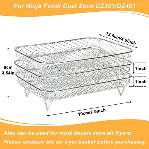 BYKITCHEN Air Fryer Rack for Ninja Dual Air Fryer, 3pcs Stackable Stainless Steel Dehydrator Rack, Rectangle Air Fryer Racks Compatible with Double Air Fryer, Ninja Dual Air Fryer Accessories