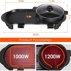 Electric Hot Pot Grill Removable Shabu-shabu Pot Korean BBQ Grill W/ Large Baking Tray Divider Hotpot, Smokeless Non-Stick Cooker Pan, Adjustable Temperature, 1-6 People, 110V