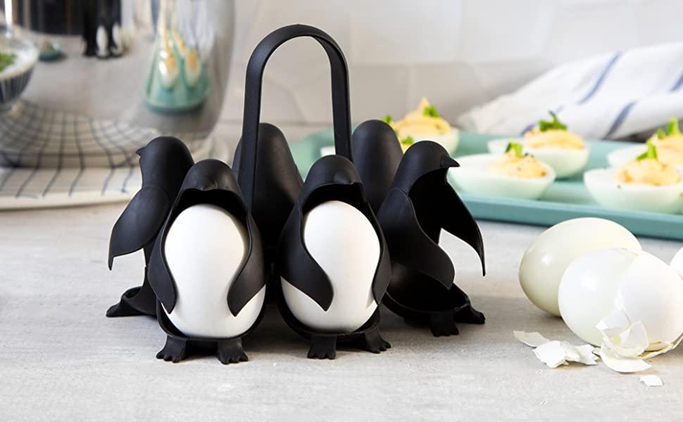 Penguin 3-in-1 Cook, Store and Serve Egg Holder. Easy-to-use Penguin-Shaped Boiled Egg Cooker Boiler for Making Hard or Soft Boiled Eggs. 6 Eggs Capacity