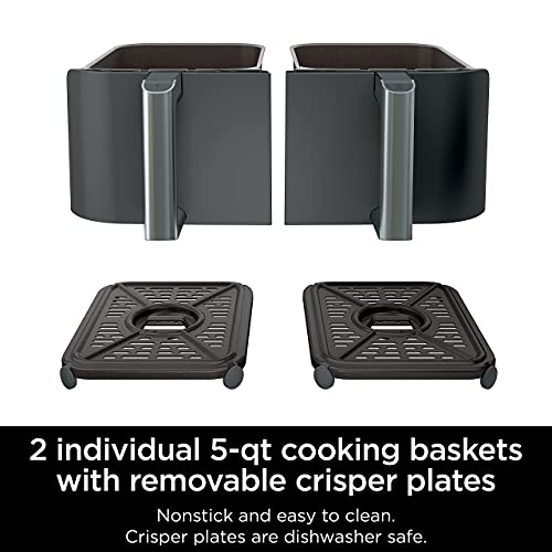 Ninja DZ401 Foodi 6-in-1 10-qt. XL 2-Basket Air Fryer with DualZone Technology, Black (Renewed), 10 Quart Air Fryer