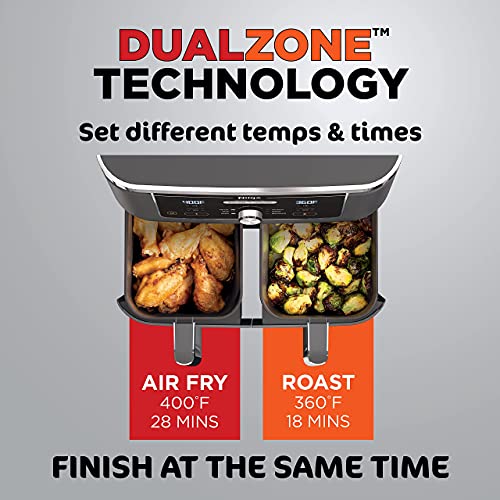 Ninja DZ401 Foodi 6-in-1 10-qt. XL 2-Basket Air Fryer with DualZone Technology, Black (Renewed), 10 Quart Air Fryer