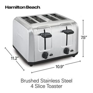 Hamilton Beach 4 Slice Toaster with Extra Wide Slots for Bagels, Shade Selector, Toast Boost, Slide-Out Crumb Tray, Auto-Shutoff and Cancel Button, Brushed Stainless Steel (24910)