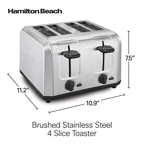 Hamilton Beach 4 Slice Toaster with Extra Wide Slots for Bagels, Shade Selector, Toast Boost, Slide-Out Crumb Tray, Auto-Shutoff and Cancel Button, Brushed Stainless Steel (24910)