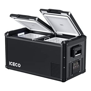 iceco vl75 prod portable refrigerator, multi-directional lid, dual usb & dc 12/24v, ac 110-240v, 75l dual zone steel compact refrigerator powered by secop, 0℉ to 50℉, home & car use [upgrade, 79 quarts]