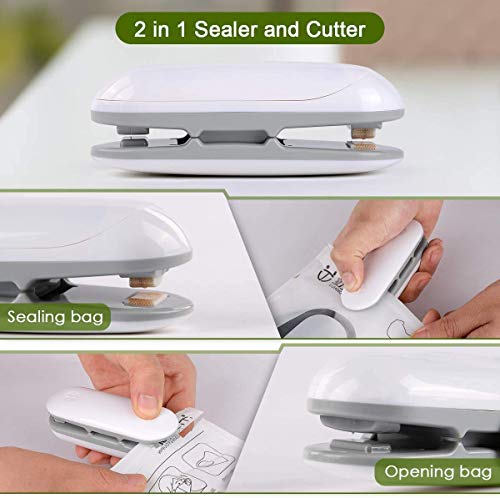 Mini Bag Sealer Heat Seal, 2 in 1 Sealer and Cutter Portable Mini Sealing Household Machine with Detachable Hook for Plastic Bags