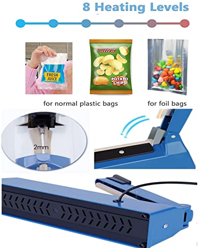 Impulse Heat Sealer Poly Bag Heat Sealer Sealing Machine Heat Seal Closer for Plastic Bags PE PP Bags with Extra Repair Kit (8 inch)