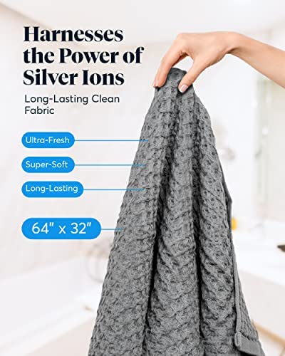 SUTERA - Silverthread Waffle Towel California - Grown Pima Cotton, Quick Drying, Ultra Soft, Lightweight and Absorbent - Waffle Weave Design