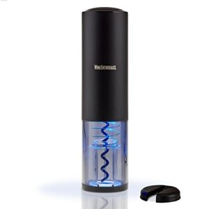 wine enthusiast electric blue electric wine opener – automatic wine corkscrew – no button, easy open, wine key