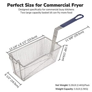 WeChef 2 Pack Deep Fryer Basket 13 1/4" x 6 1/2" x 6" with Non-slip Handle Restaurant Kitchen Chip Fish Commercial Fryer Basket