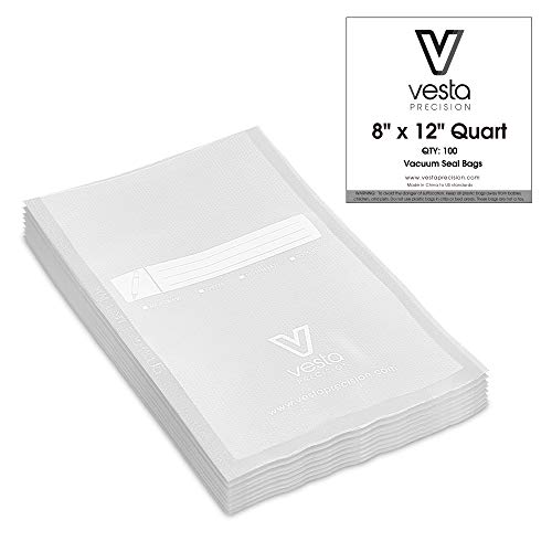 Vesta Precision Vacuum Seal Bags | Clear and Embossed | 8x12 inch | Quart | 100 Vacuum Bags per Pack | Great for Food Storage and Sous Vide