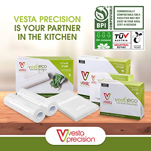 Vesta Precision Vacuum Seal Bags | Clear and Embossed | 8x12 inch | Quart | 100 Vacuum Bags per Pack | Great for Food Storage and Sous Vide