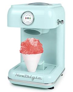 nostalgia retro table-top snow cone maker, vintage shaved ice machine includes 1 reusable plastic cup, aqua
