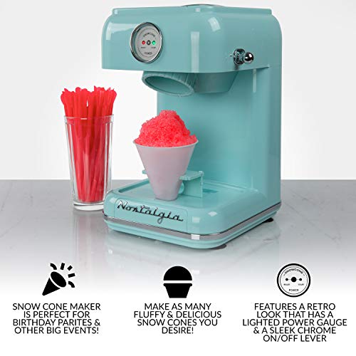 Nostalgia Retro Table-Top Snow Cone Maker, Vintage Shaved Ice Machine Includes 1 Reusable Plastic Cup, Aqua