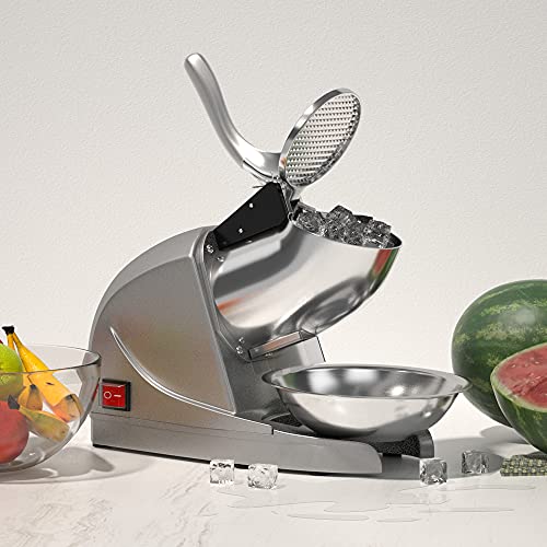 OKF Ice Shaver Prevent Splash Electric Three Blades Snow Cone Maker Stainless Steel Shaved Ice Machine 220lbs/hr Home and Commercial Ice Crushers (Silver)