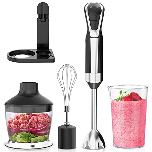 Immersion Blender 4 in 1 with LED Display 8 Speed Hand Blender ,Powerful 800W,Stainless Steel Blades ,with Whisk,600ML Beaker and 500ML Chopper,Storage Bracket (1.5m-Cable)BPA Free