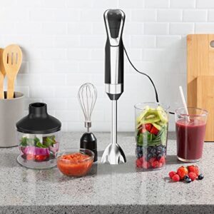 Immersion Blender 4 in 1 with LED Display 8 Speed Hand Blender ,Powerful 800W,Stainless Steel Blades ,with Whisk,600ML Beaker and 500ML Chopper,Storage Bracket (1.5m-Cable)BPA Free