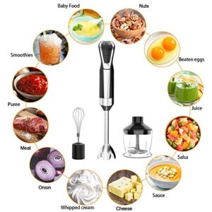 Immersion Blender 4 in 1 with LED Display 8 Speed Hand Blender ,Powerful 800W,Stainless Steel Blades ,with Whisk,600ML Beaker and 500ML Chopper,Storage Bracket (1.5m-Cable)BPA Free