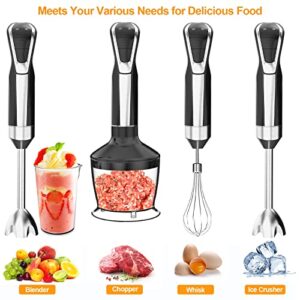 Immersion Blender 4 in 1 with LED Display 8 Speed Hand Blender ,Powerful 800W,Stainless Steel Blades ,with Whisk,600ML Beaker and 500ML Chopper,Storage Bracket (1.5m-Cable)BPA Free