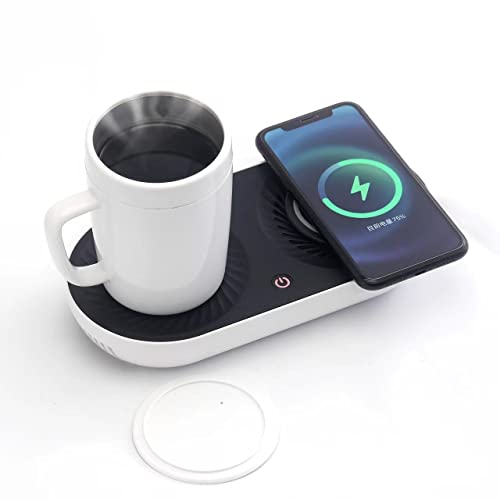 Coffee Mug Warmer, MINXUE Drink Cooler with Wireless Charger for Home Office Desk Use,Warming, Cooling and Charging All in 1