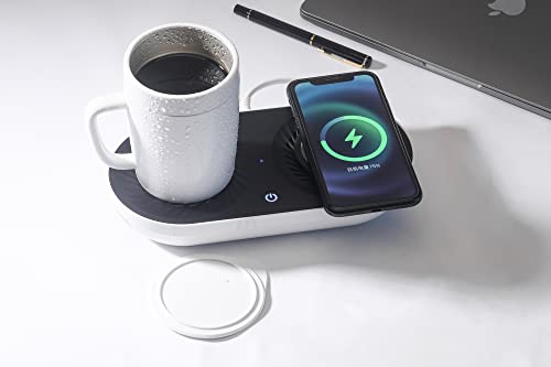 Coffee Mug Warmer, MINXUE Drink Cooler with Wireless Charger for Home Office Desk Use,Warming, Cooling and Charging All in 1