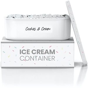 balci – ice cream container – 2 quart – perfect reusable freezer storage for homemade ice cream tubs for sorbet, frozen yogurt and gelato! – flexible silicone lids, long scoop – white with sprinkles