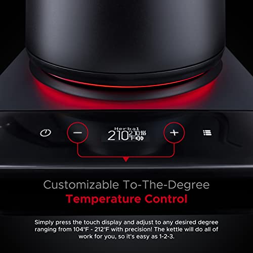 SAKI Luna Electric Kettle Temperature Control with 7 Presets, 60min Temperature Hold 1.75L Electric Tea Kettle, 304 Stainless Steel Kettle, Auto-Off & Boil-Dry Protection, BPA Free, Matte Black