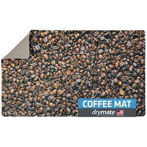 drymate coffee maker mat, (coffee station bar accessory) protects kitchen countertops from spills, stains & scratches – absorbent/waterproof/machine washable (usa made) (12” x 20”) (coffee beans)