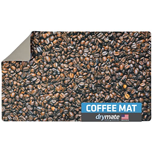 Drymate Coffee Maker Mat, (Coffee Station Bar Accessory) Protects Kitchen Countertops From Spills, Stains & Scratches - Absorbent/Waterproof/Machine Washable (USA Made) (12” x 20”) (Coffee Beans)