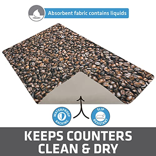 Drymate Coffee Maker Mat, (Coffee Station Bar Accessory) Protects Kitchen Countertops From Spills, Stains & Scratches - Absorbent/Waterproof/Machine Washable (USA Made) (12” x 20”) (Coffee Beans)