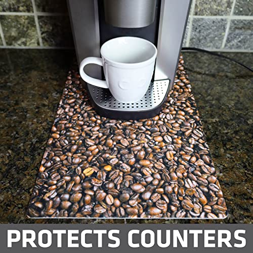 Drymate Coffee Maker Mat, (Coffee Station Bar Accessory) Protects Kitchen Countertops From Spills, Stains & Scratches - Absorbent/Waterproof/Machine Washable (USA Made) (12” x 20”) (Coffee Beans)