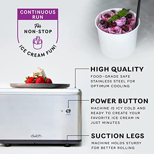 DULCH Rolled Ice Cream Machine with (2) Stainless Steel Spatulas, Electric Frozen Pan Roller Treat Maker + Recipe Book