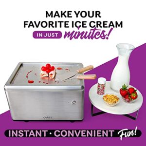 DULCH Rolled Ice Cream Machine with (2) Stainless Steel Spatulas, Electric Frozen Pan Roller Treat Maker + Recipe Book